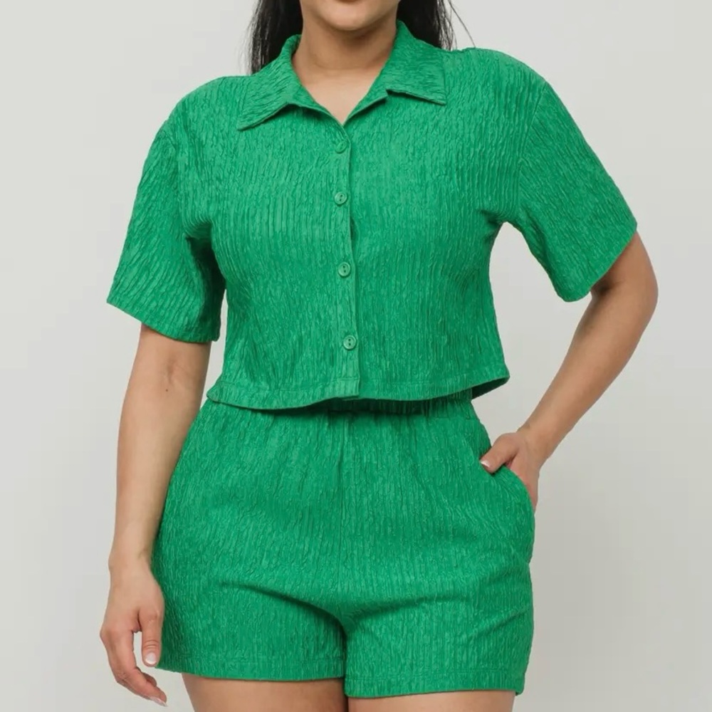 Front Button Down Top and Shorts Set